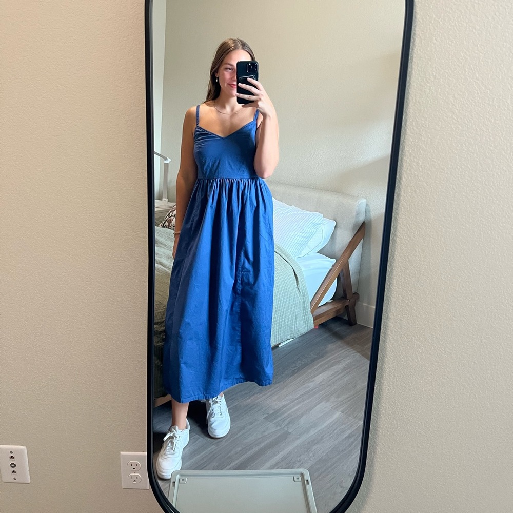 Old Navy Blue Maxi Cotton Poplin Swing Beach Dress (S)